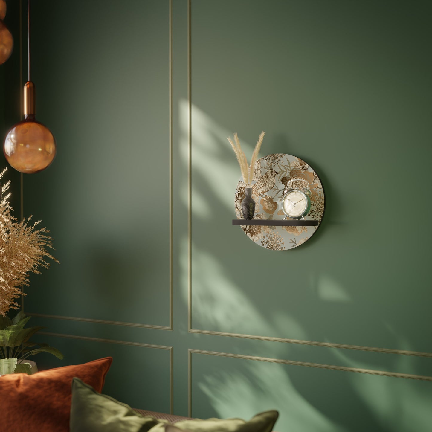 SUCCULENT WHIMSY Round Art Shelf In Black Finish