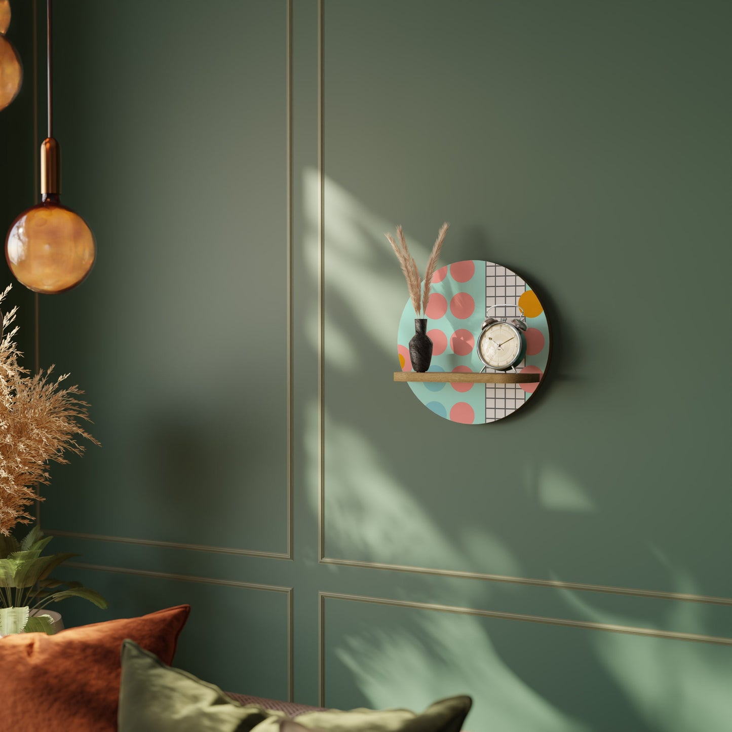 Mensola rotonda RETRO GRID in effetto rovere