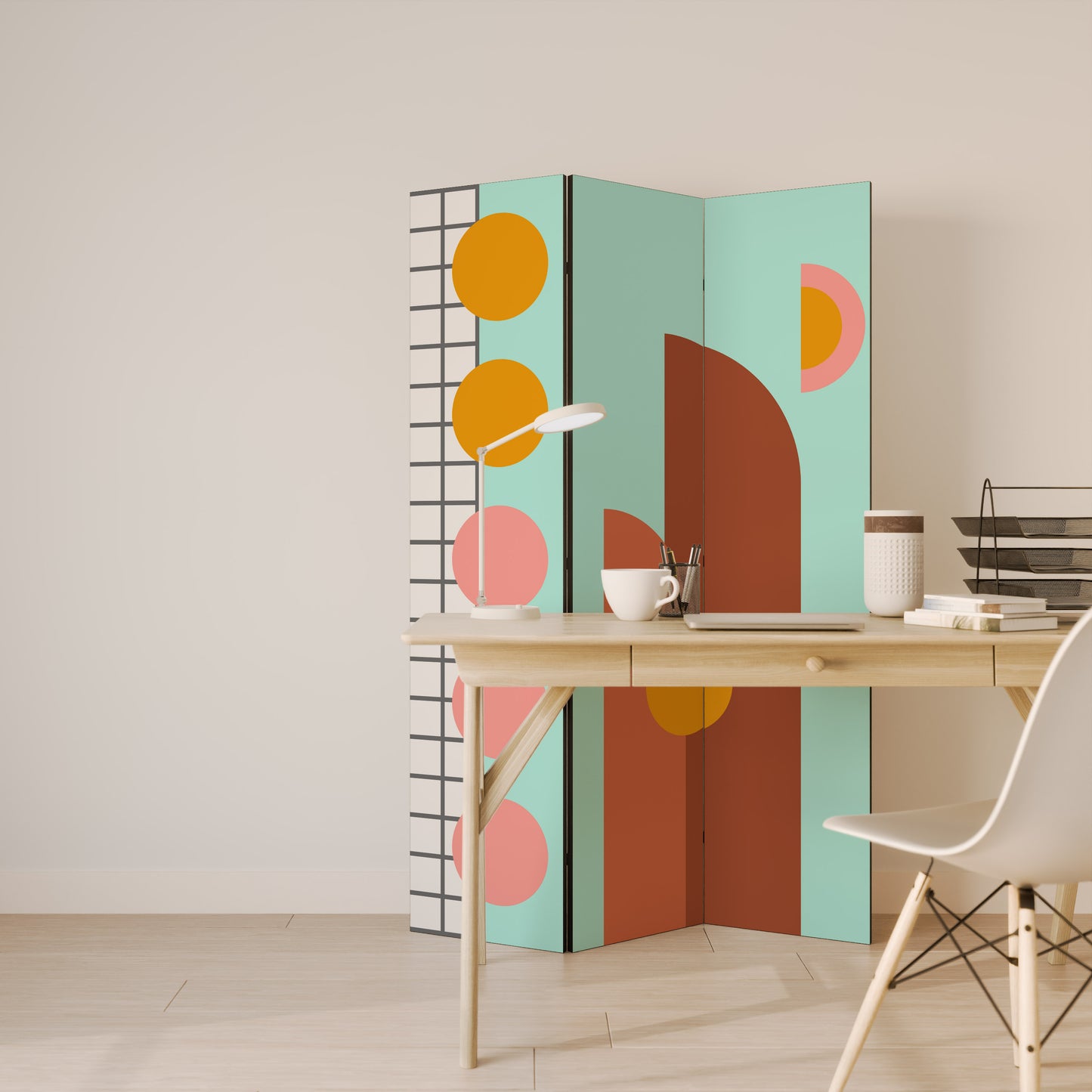 Divisorio decorativo per ambienti RETRO GRID a 3 pannelli