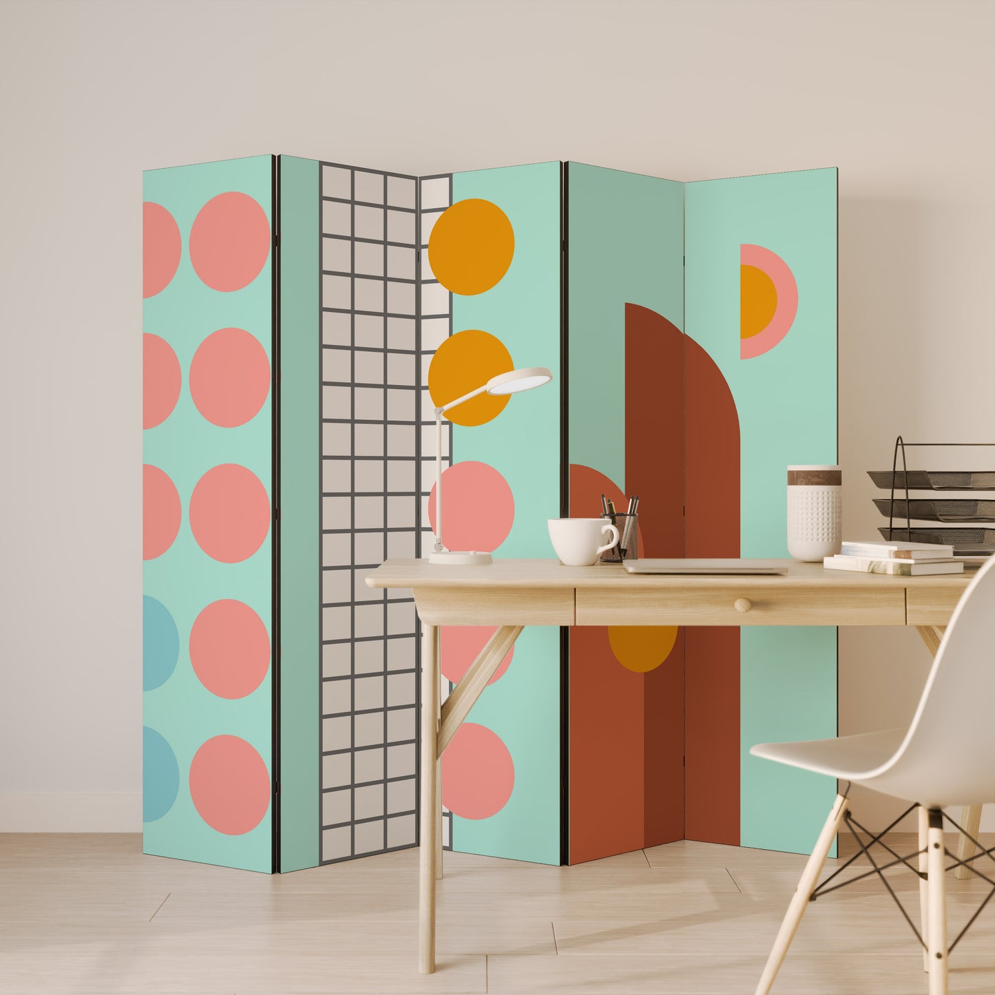 Divisorio decorativo per ambienti RETRO GRID a 5 pannelli