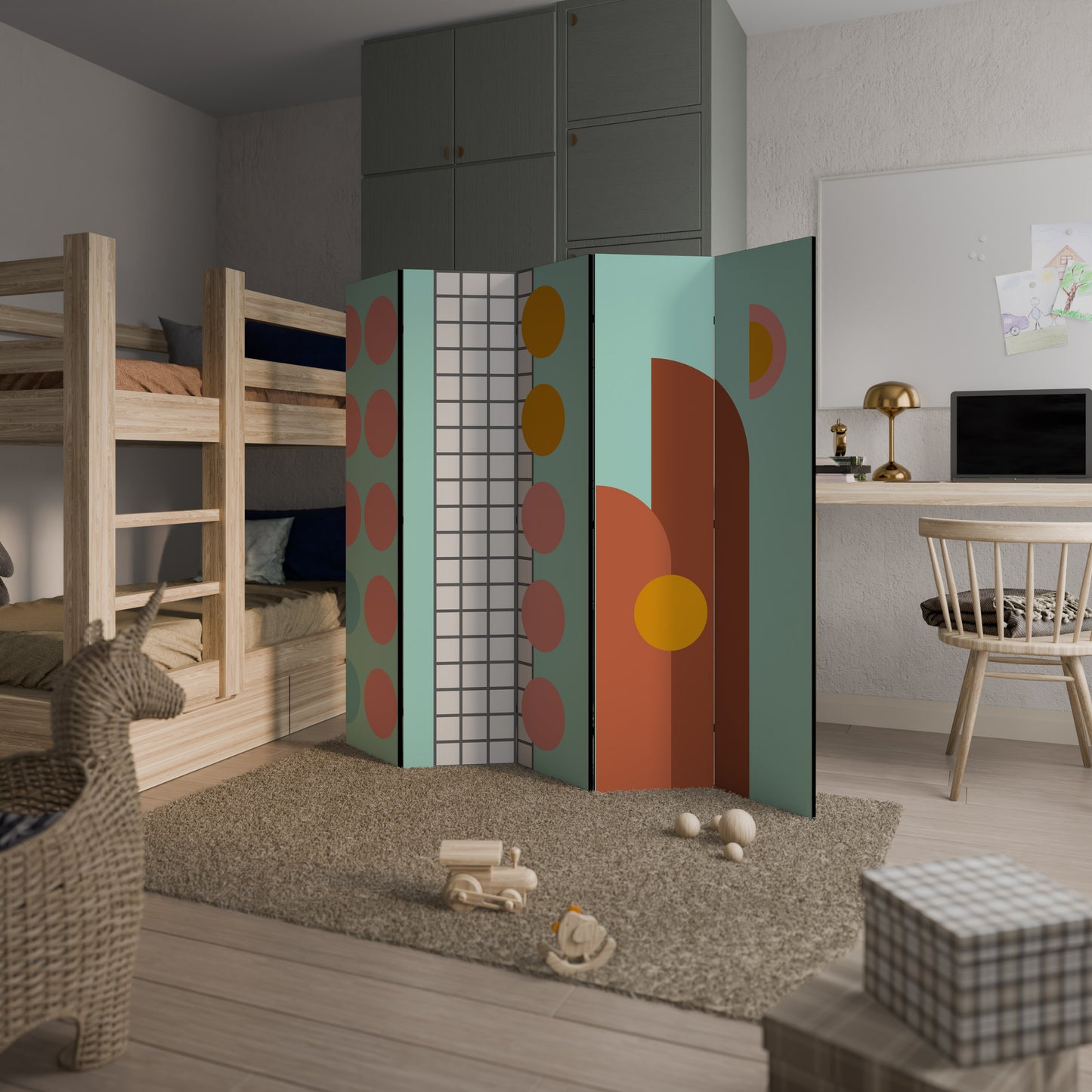 Divisorio decorativo per ambienti RETRO GRID a 5 pannelli