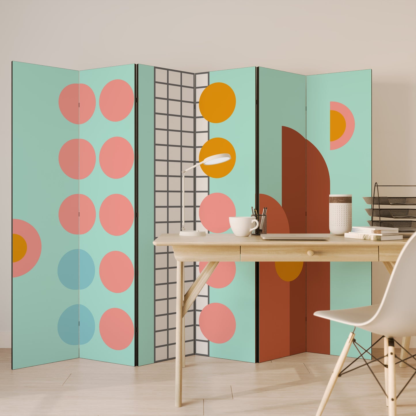 Divisorio decorativo per ambienti RETRO GRID a 6 pannelli