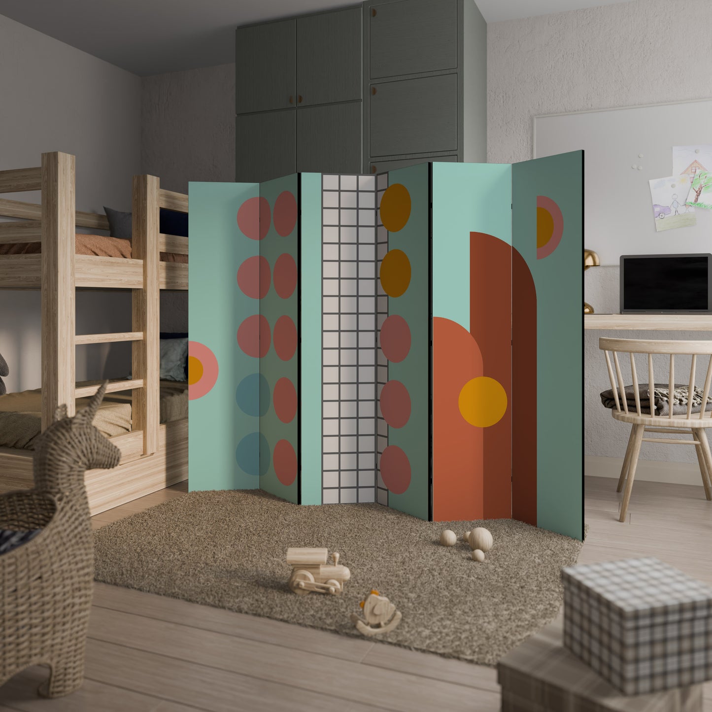 Divisorio decorativo per ambienti RETRO GRID a 6 pannelli