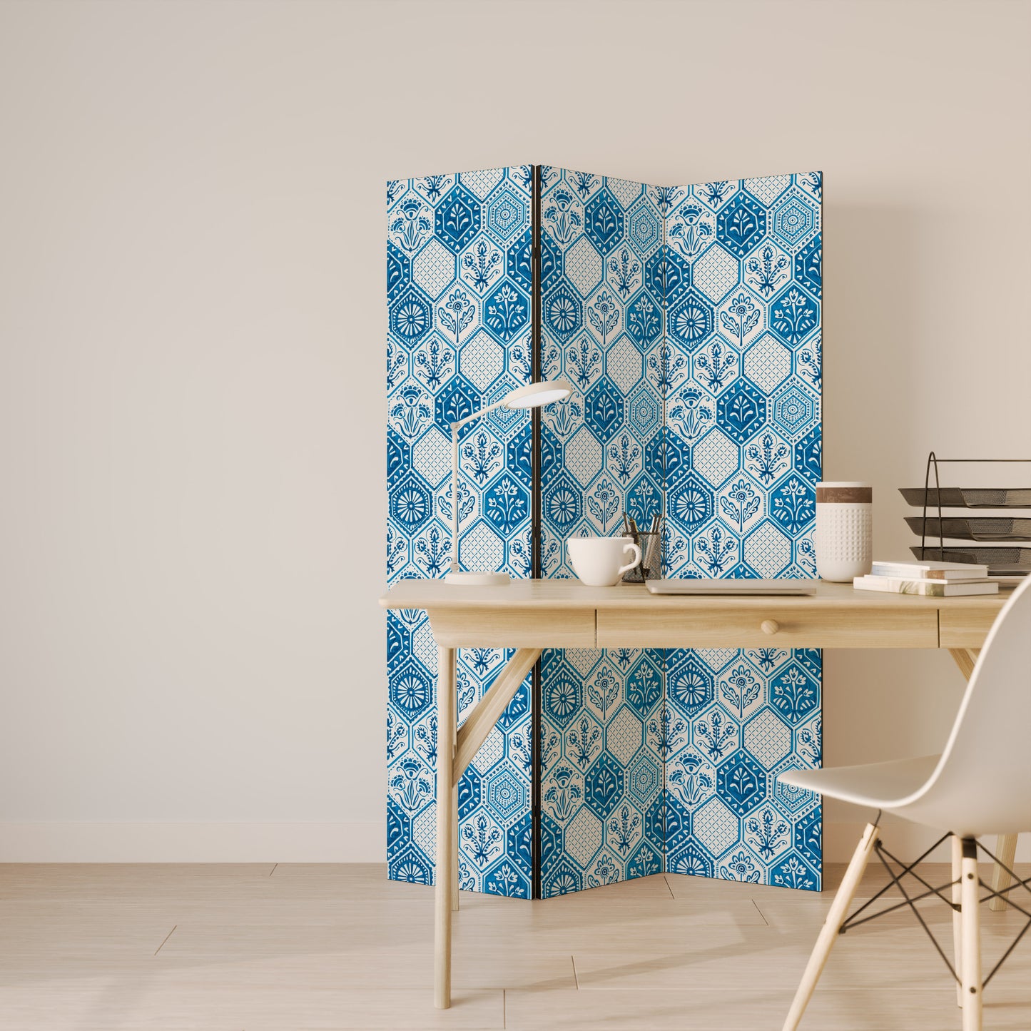 Divisorio decorativo per ambienti a 3 pannelli AQUATIC HEXAGON DREAM
