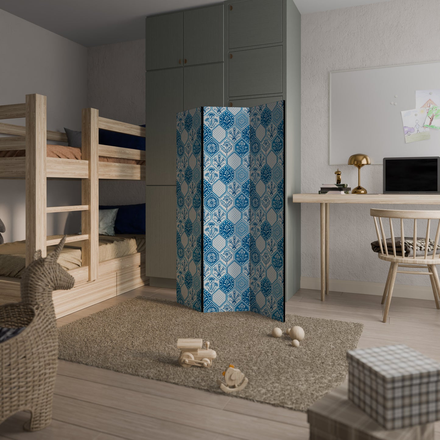Divisorio decorativo per ambienti a 3 pannelli AQUATIC HEXAGON DREAM