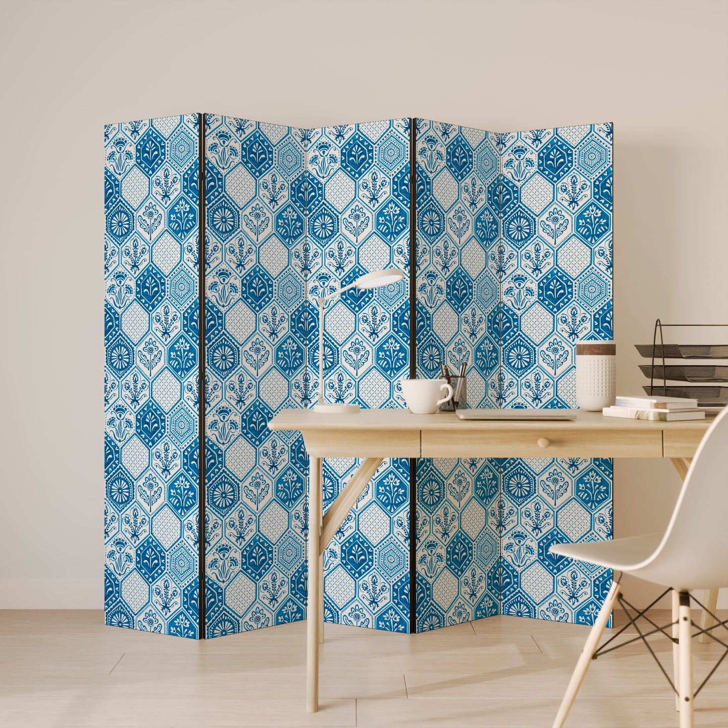 Divisorio decorativo per ambienti a 5 pannelli AQUATIC HEXAGON DREAM