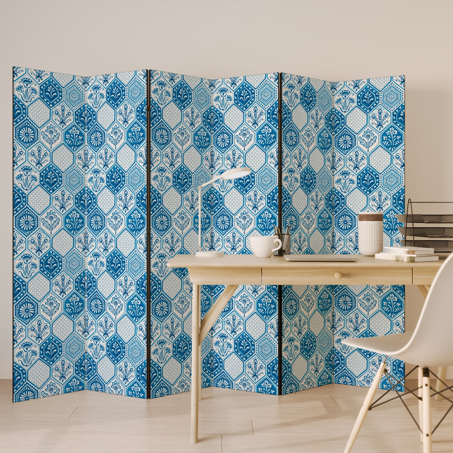 Divisorio decorativo per ambienti a 6 pannelli AQUATIC HEXAGON DREAM