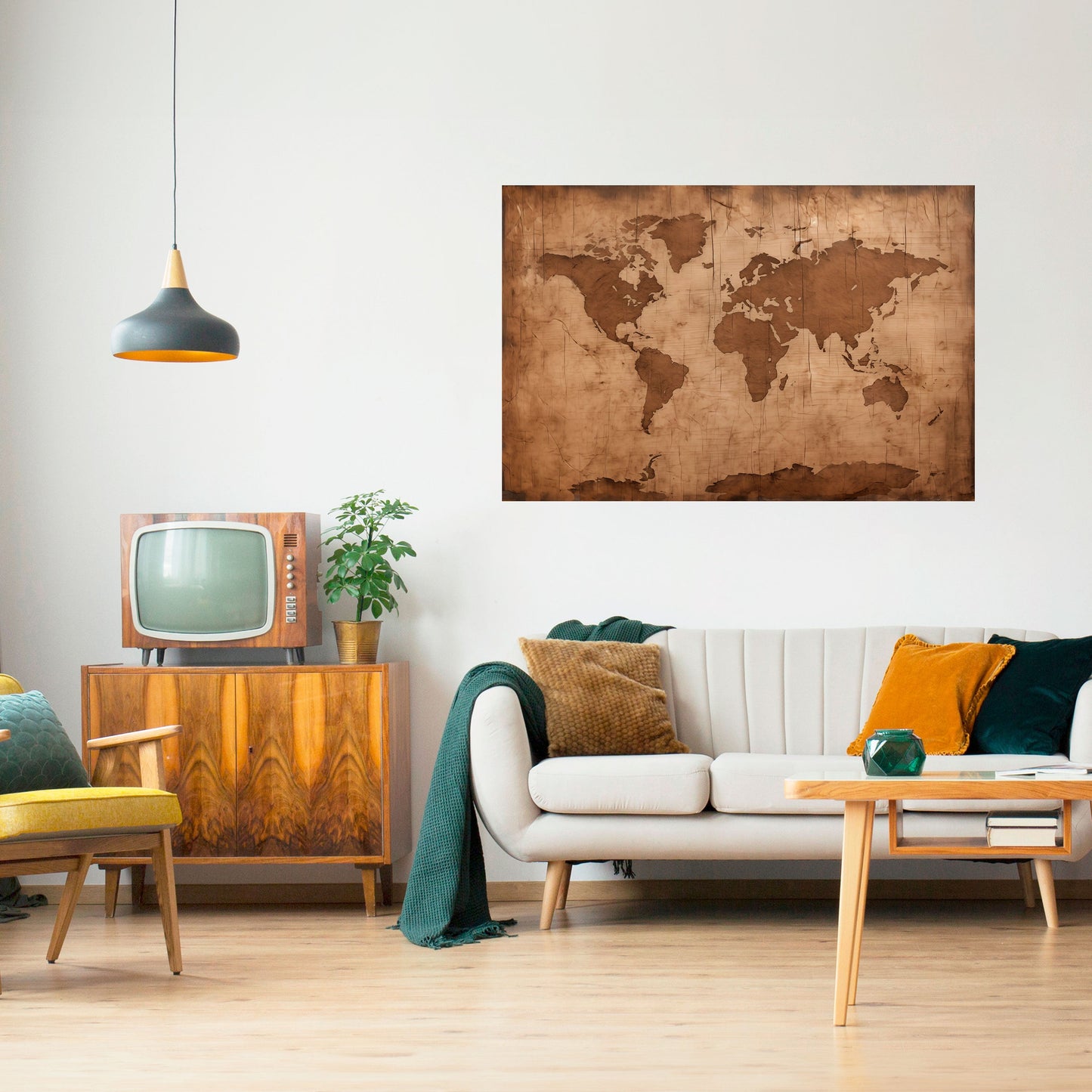 Poster orizzontale staccabile e attaccabile con mappa del mondo invecchiata