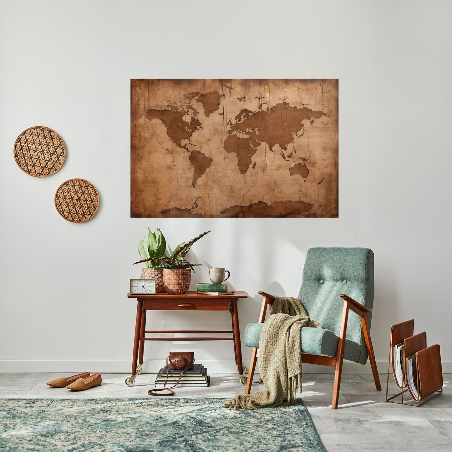 Poster orizzontale staccabile e attaccabile con mappa del mondo invecchiata