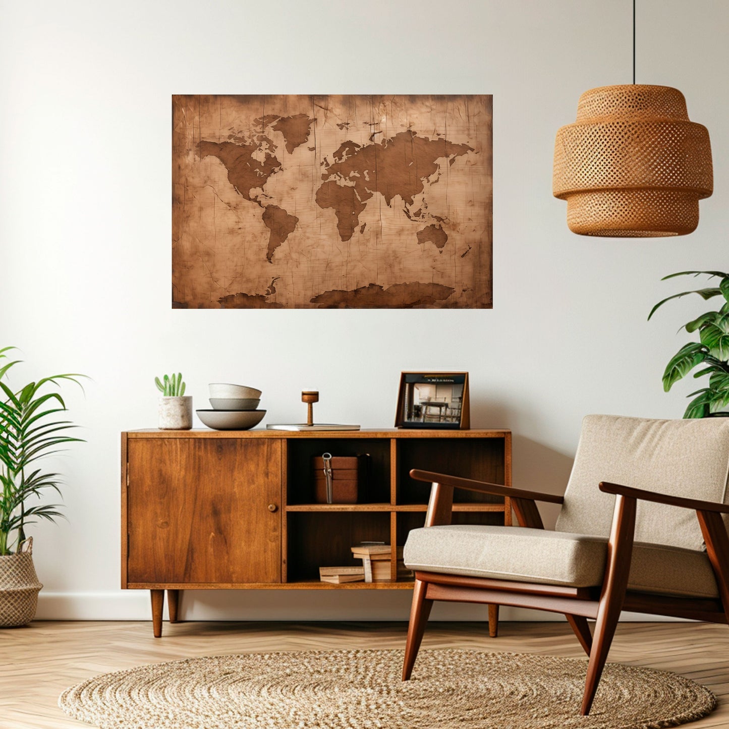 Poster orizzontale staccabile e attaccabile con mappa del mondo invecchiata