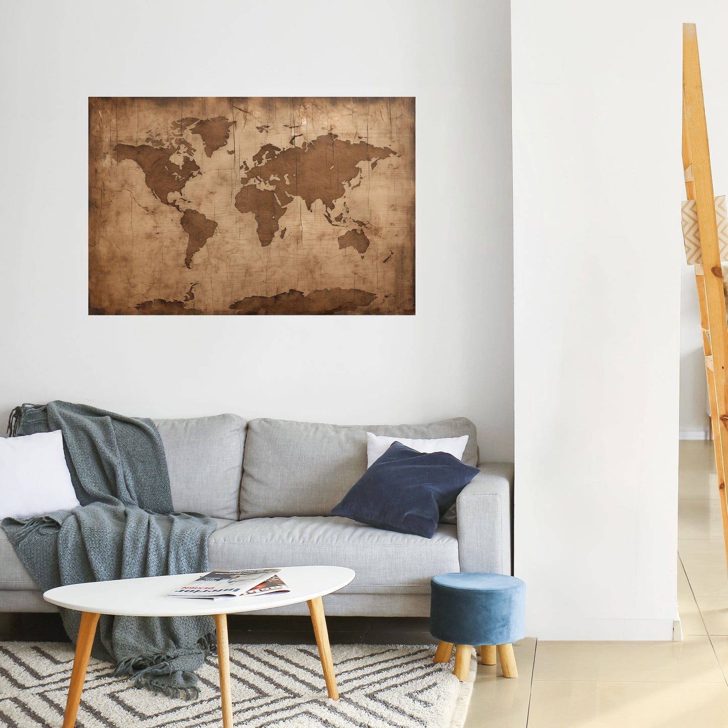 Poster orizzontale staccabile e attaccabile con mappa del mondo invecchiata