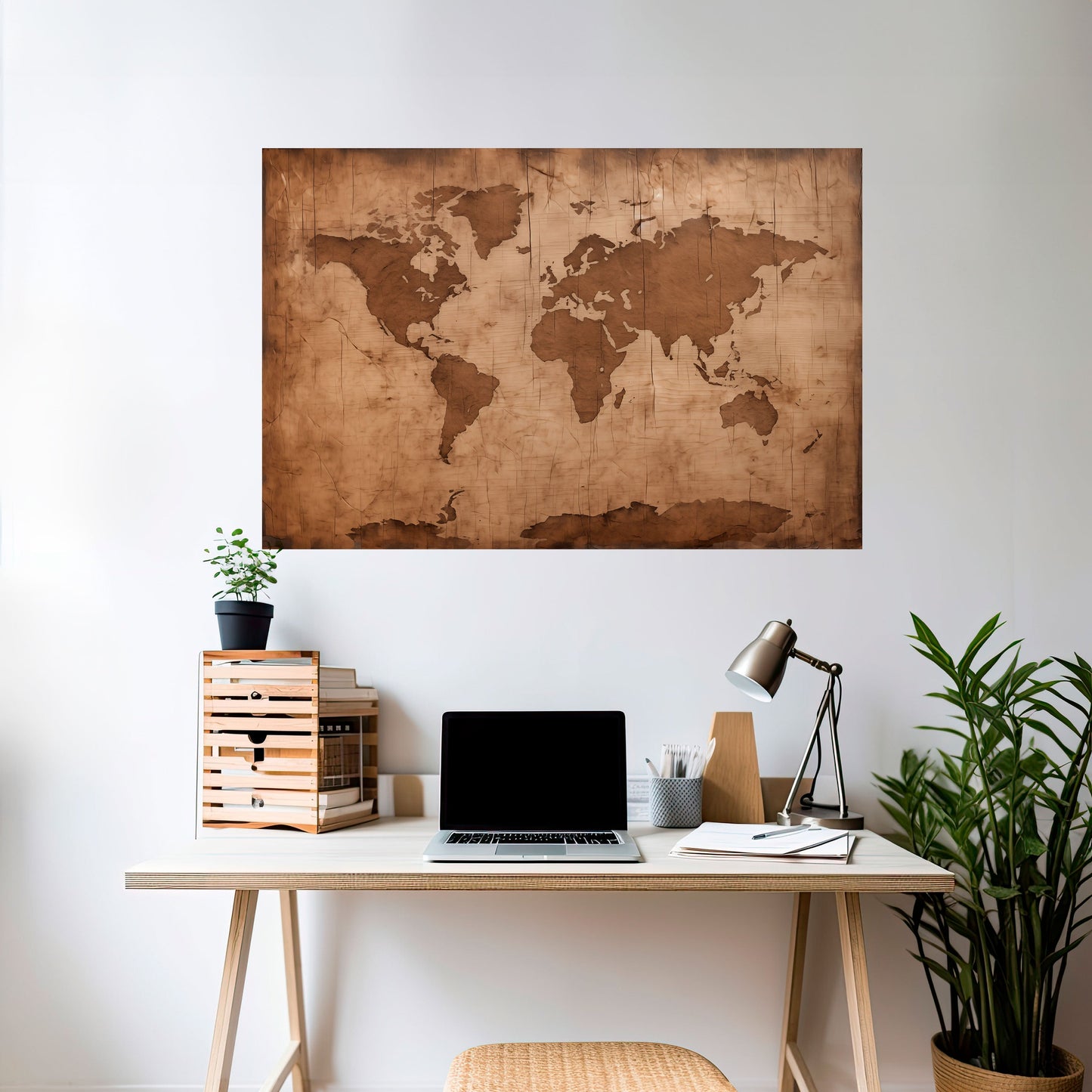 Poster orizzontale staccabile e attaccabile con mappa del mondo invecchiata