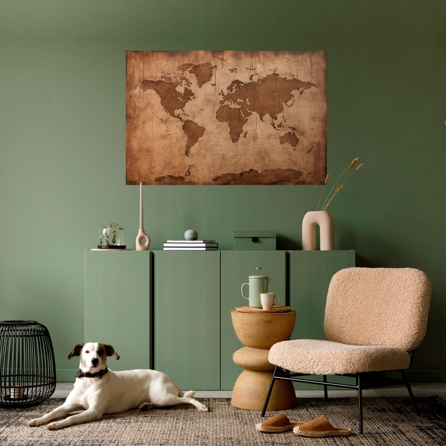 Poster orizzontale staccabile e attaccabile con mappa del mondo invecchiata