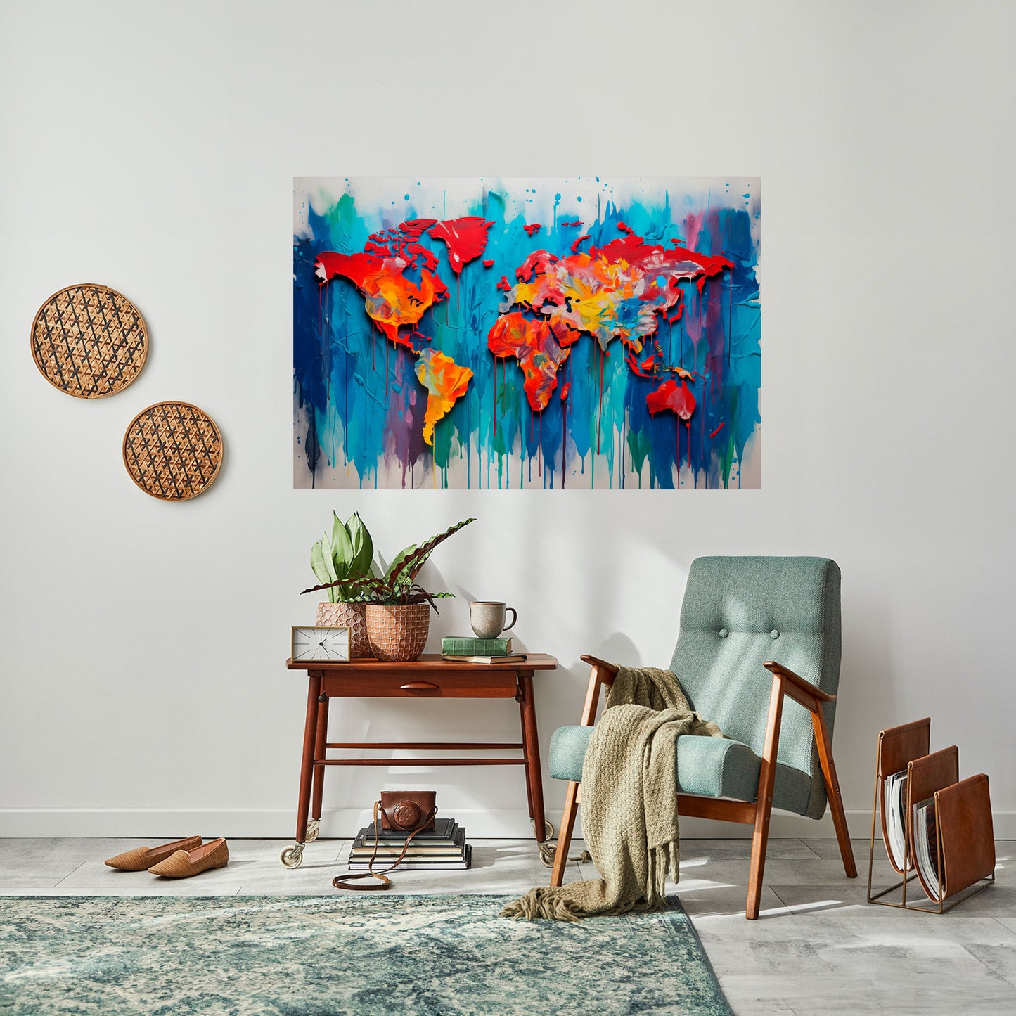Poster orizzontale con mappa del mondo colorata da staccare e attaccare