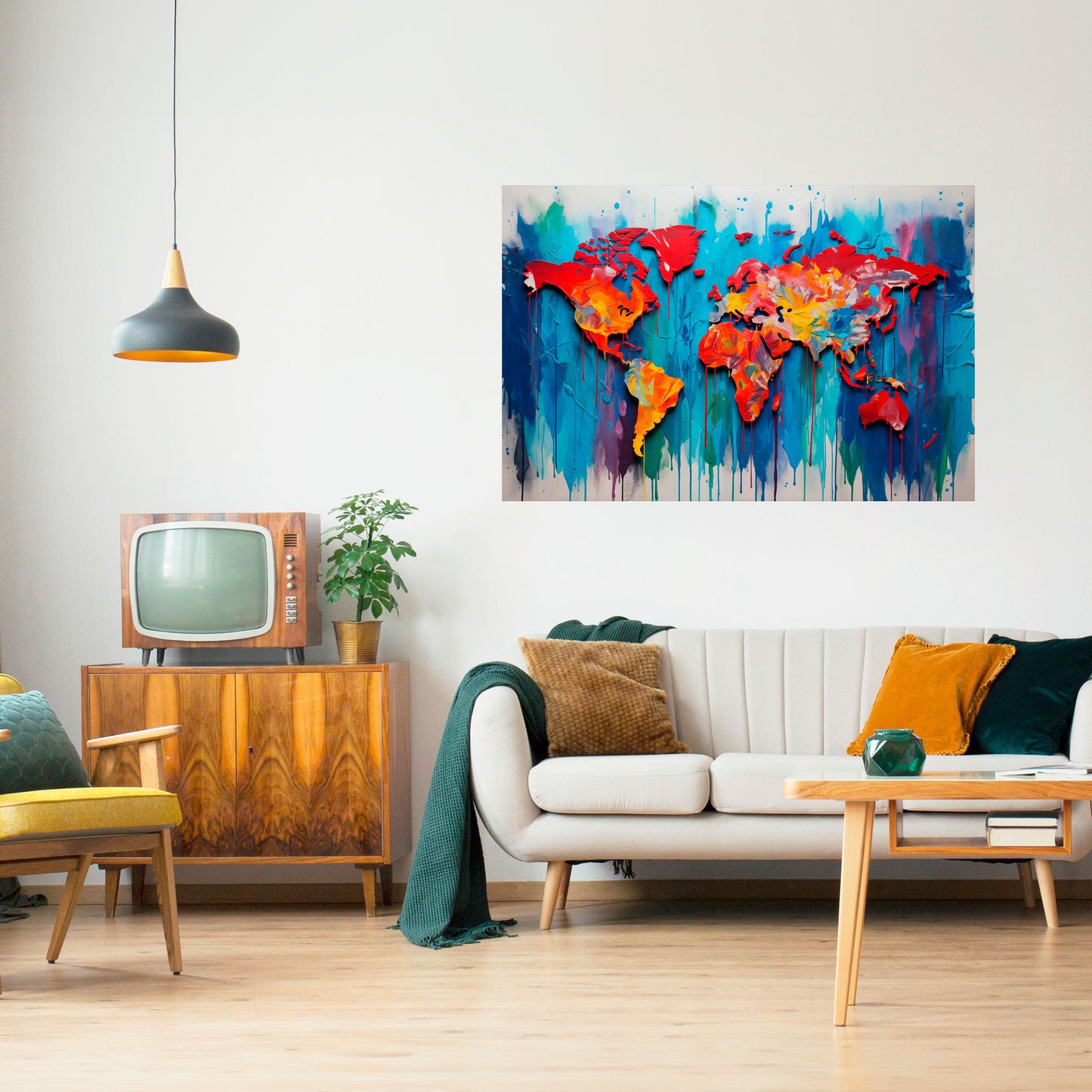 Poster orizzontale con mappa del mondo colorata da staccare e attaccare