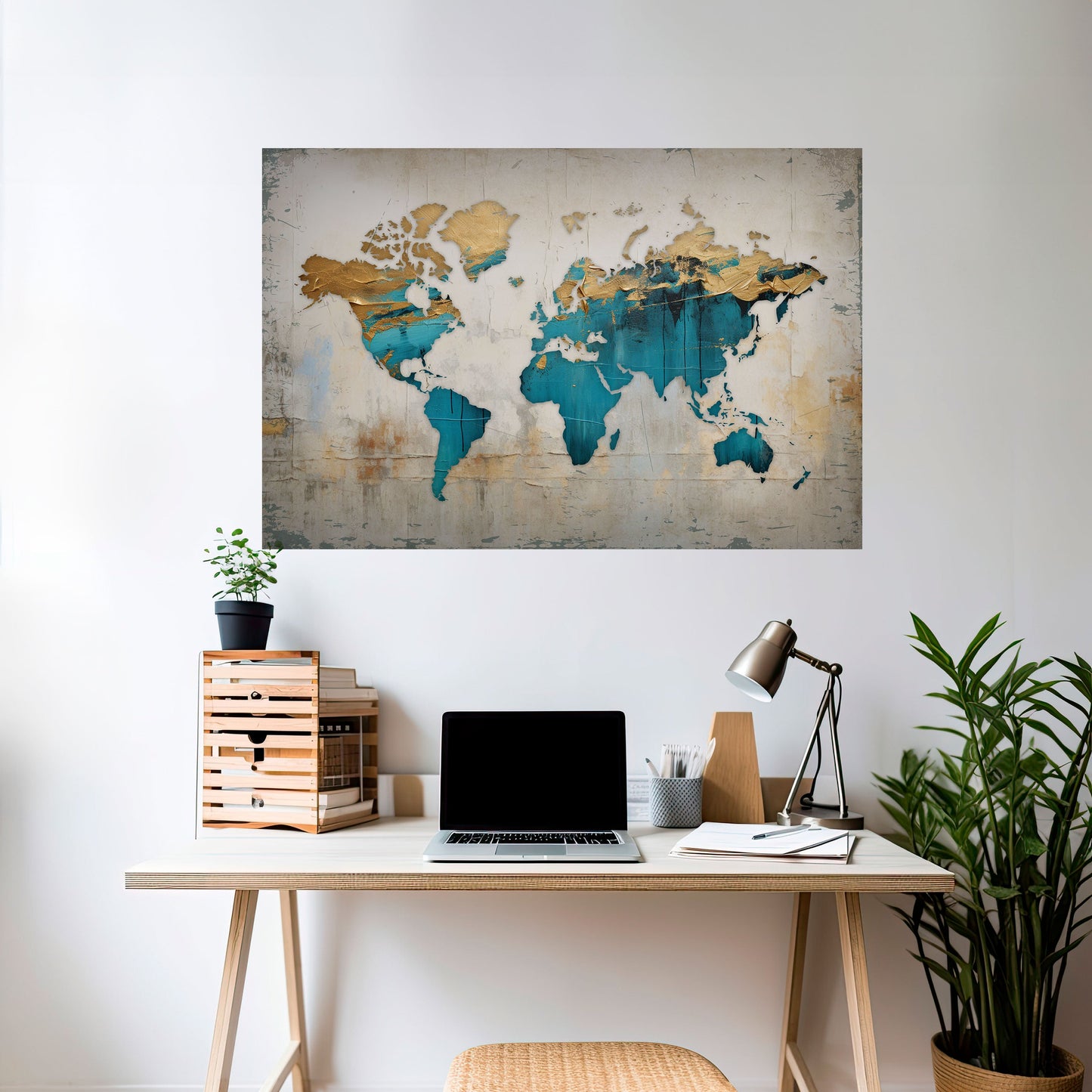 MAPPA DORATA AZZURRA Poster orizzontale staccabile e attaccabile