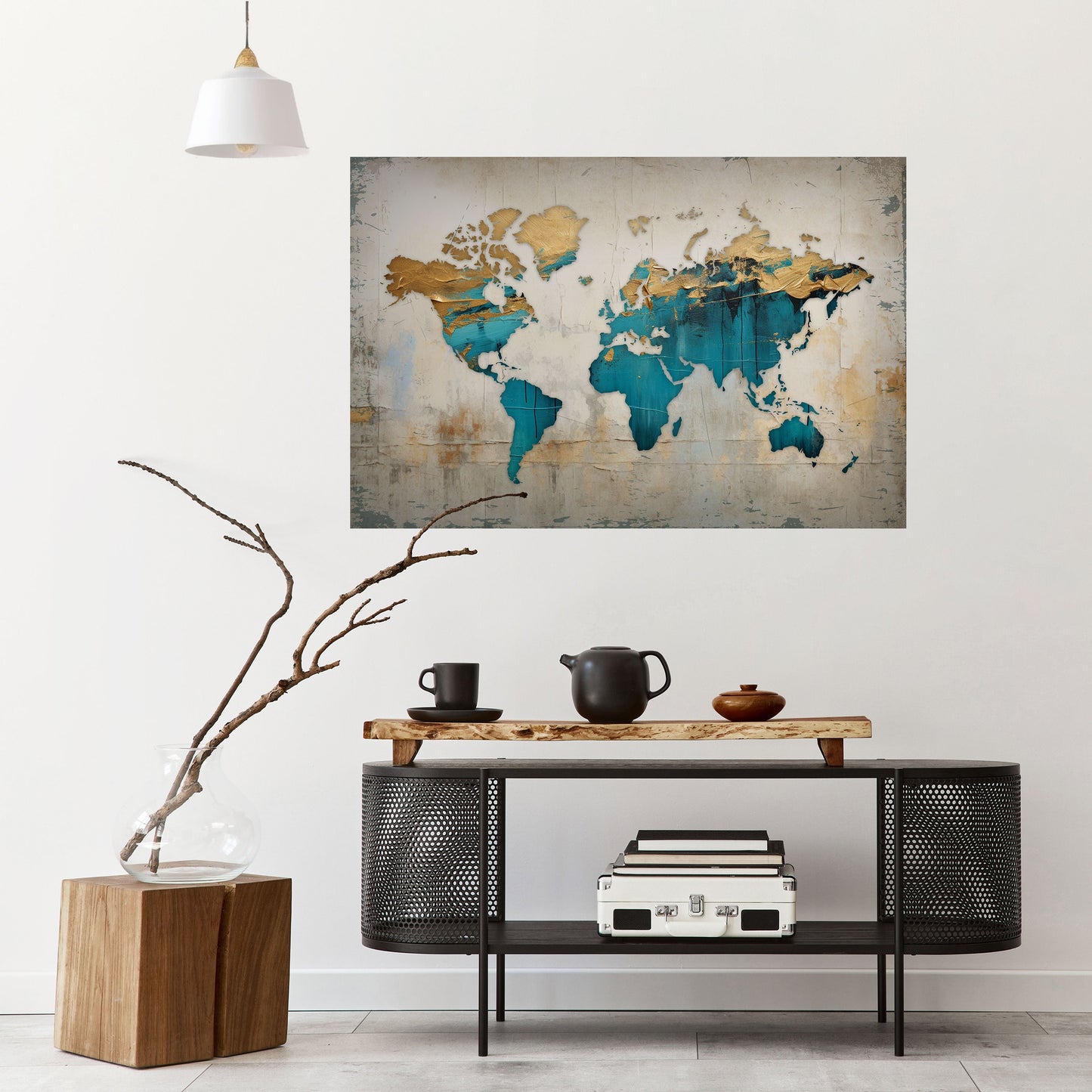 MAPPA DORATA AZZURRA Poster orizzontale staccabile e attaccabile