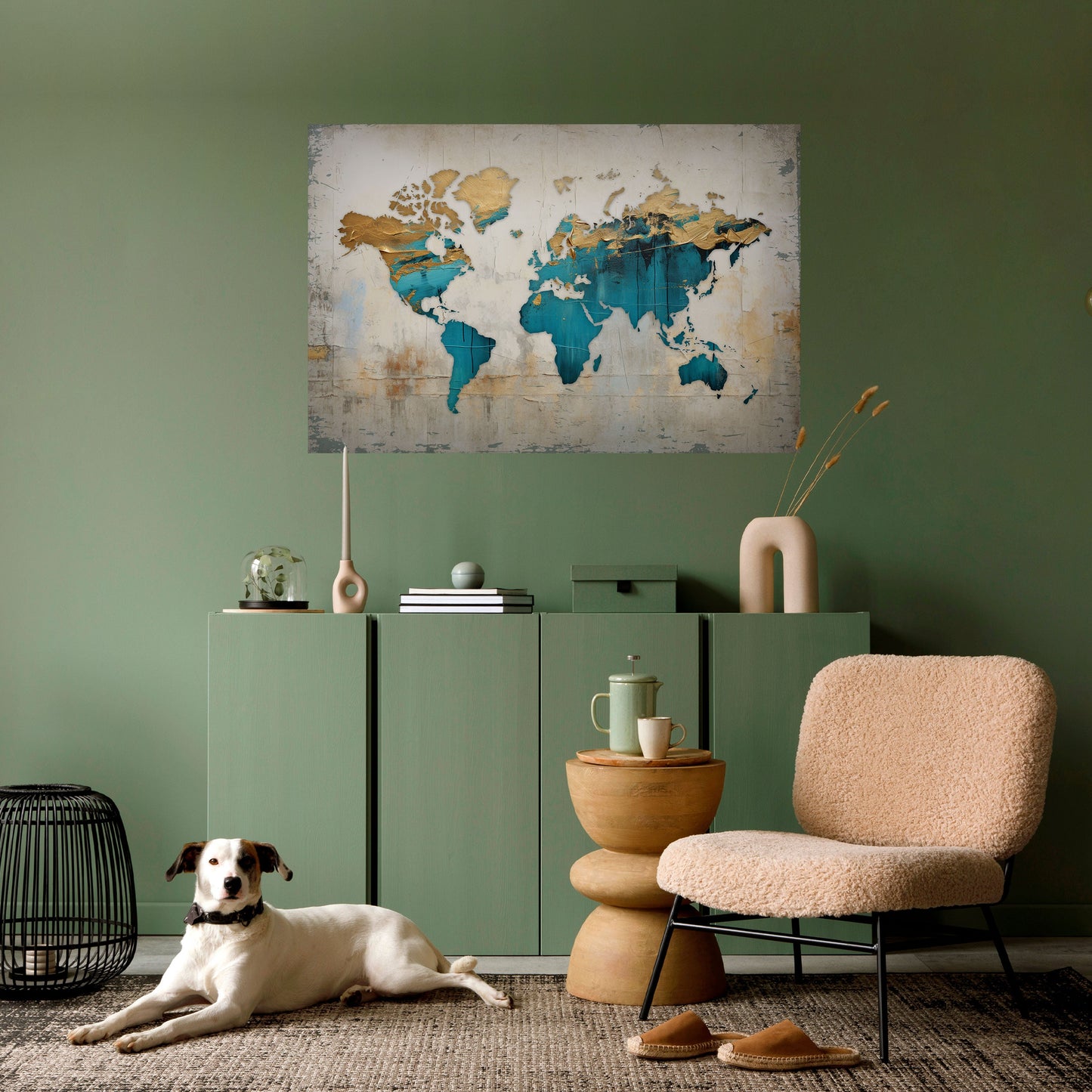 MAPPA DORATA AZZURRA Poster orizzontale staccabile e attaccabile
