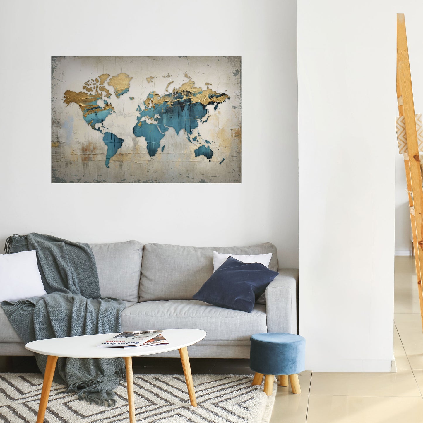 MAPPA DORATA AZZURRA Poster orizzontale staccabile e attaccabile