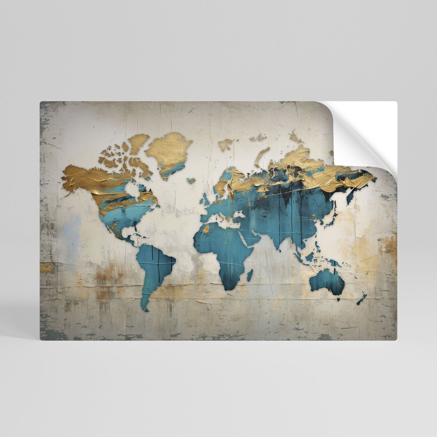 MAPPA DORATA AZZURRA Poster orizzontale staccabile e attaccabile