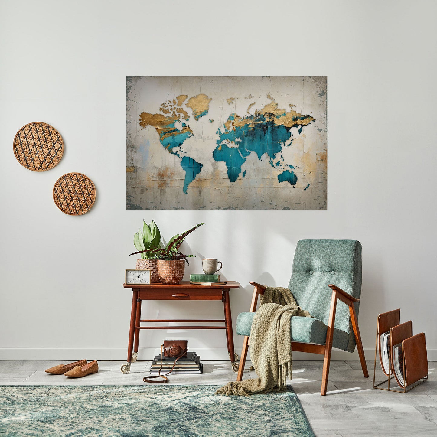 MAPPA DORATA AZZURRA Poster orizzontale staccabile e attaccabile
