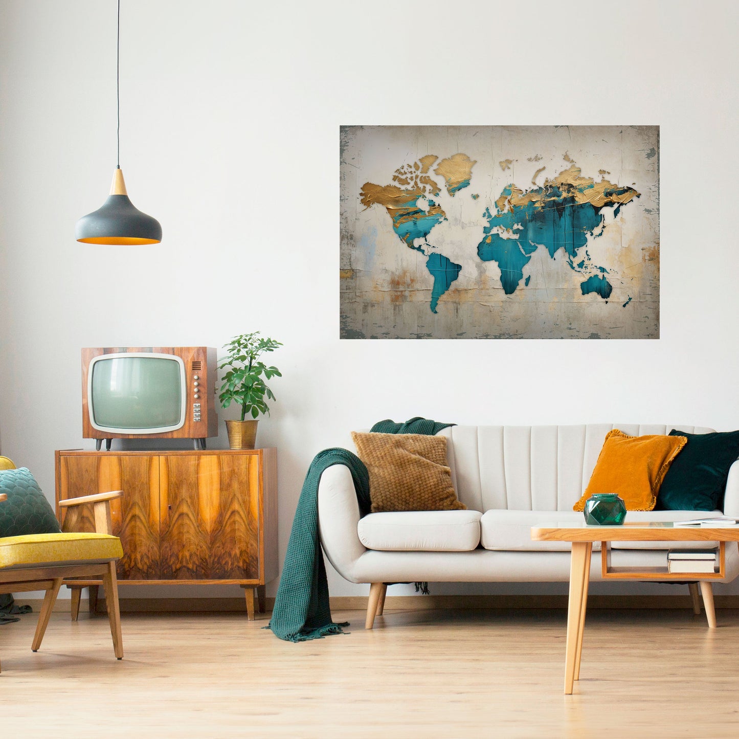MAPPA DORATA AZZURRA Poster orizzontale staccabile e attaccabile