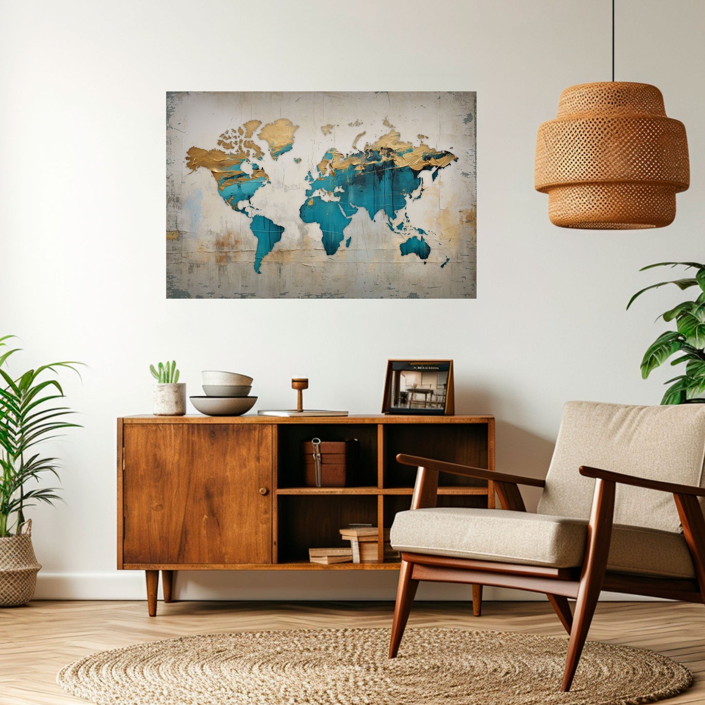 MAPPA DORATA AZZURRA Poster orizzontale staccabile e attaccabile
