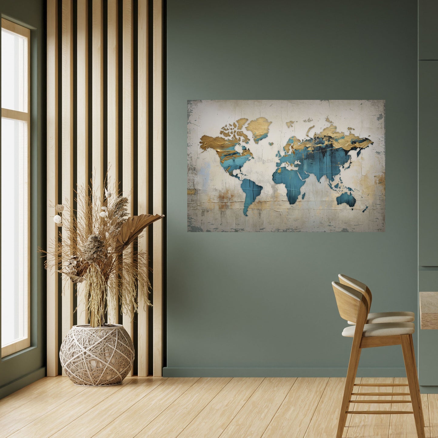 MAPPA DORATA AZZURRA Poster orizzontale staccabile e attaccabile