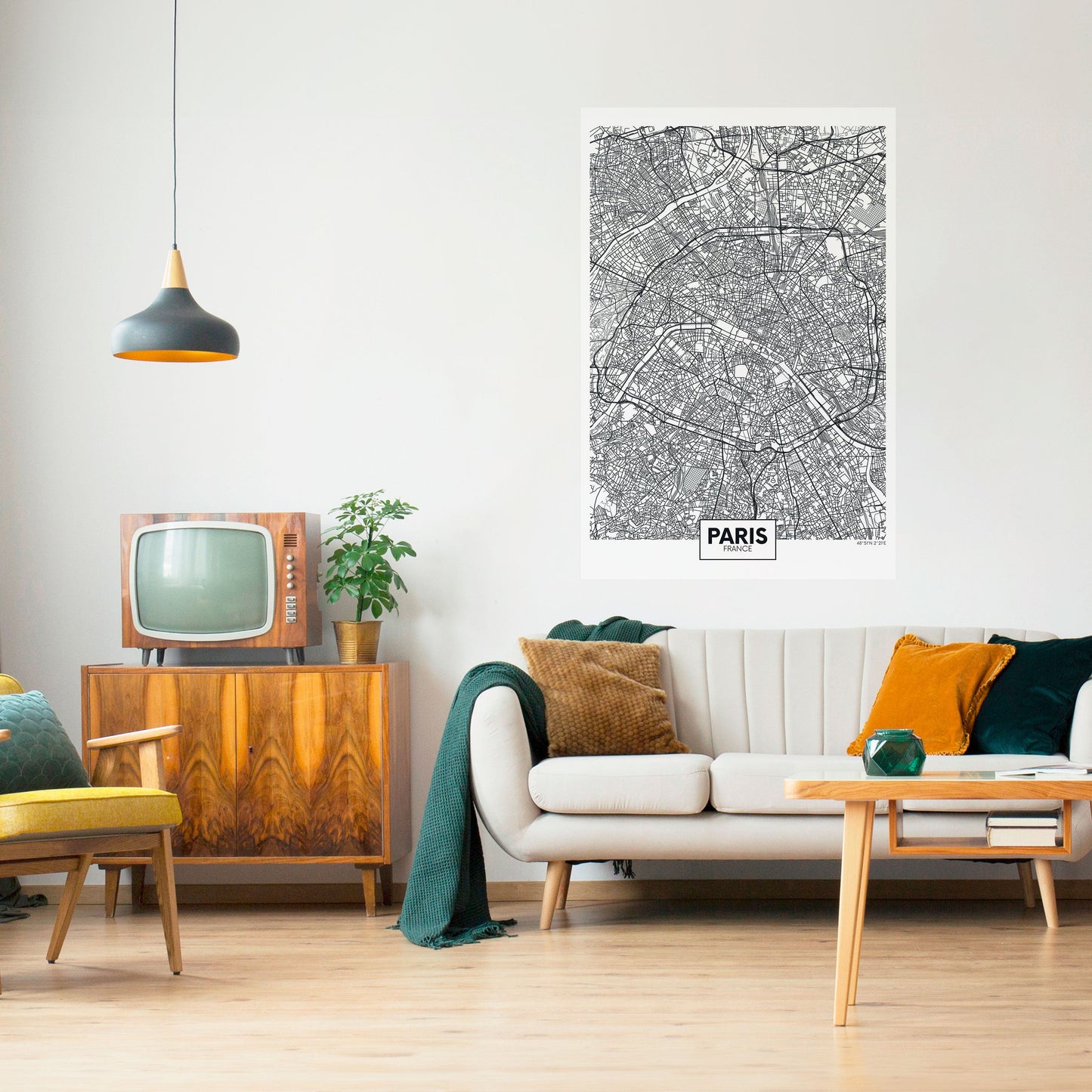 Poster verticale staccabile e attaccabile della planimetria di Parigi