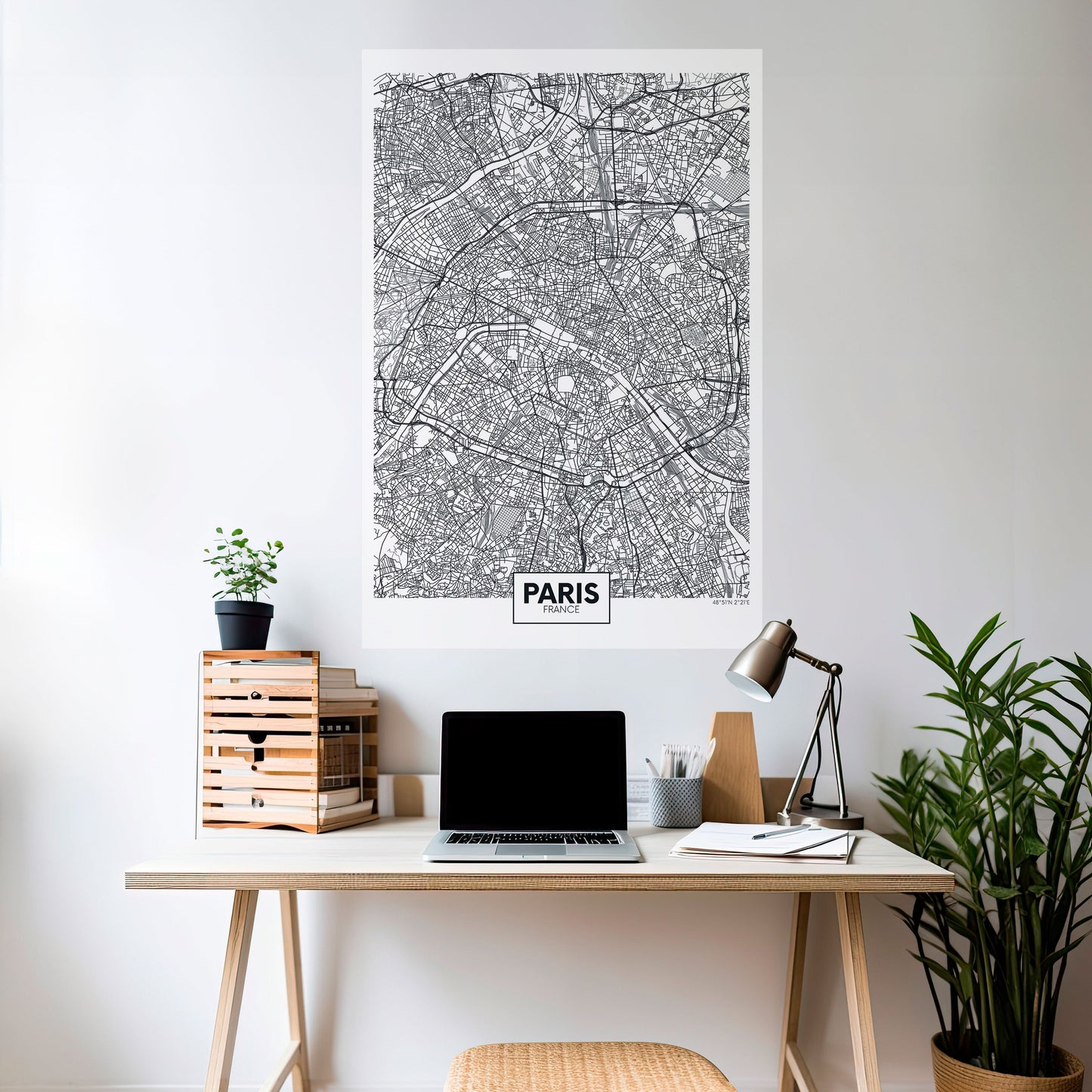 Poster verticale staccabile e attaccabile della planimetria di Parigi