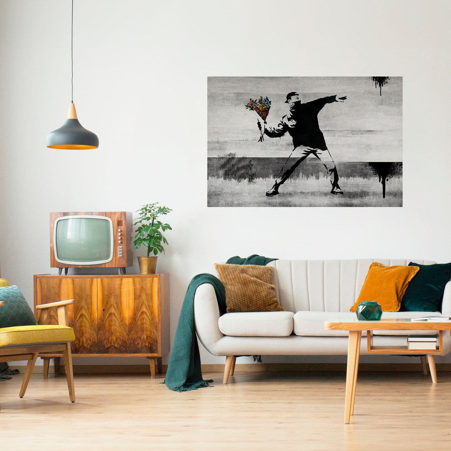 FLOWER BOMBER (BANKSY) Poster orizzontale staccabile e attaccabile