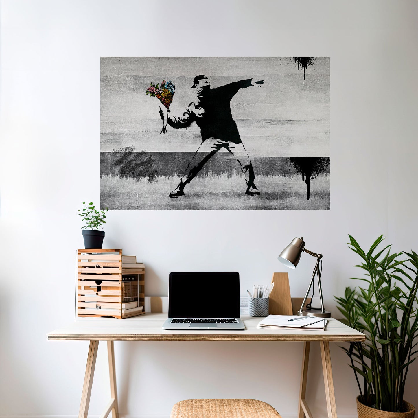 FLOWER BOMBER (BANKSY) Poster orizzontale staccabile e attaccabile