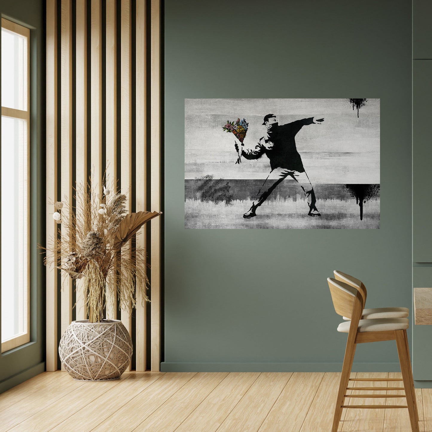 FLOWER BOMBER (BANKSY) Poster orizzontale staccabile e attaccabile