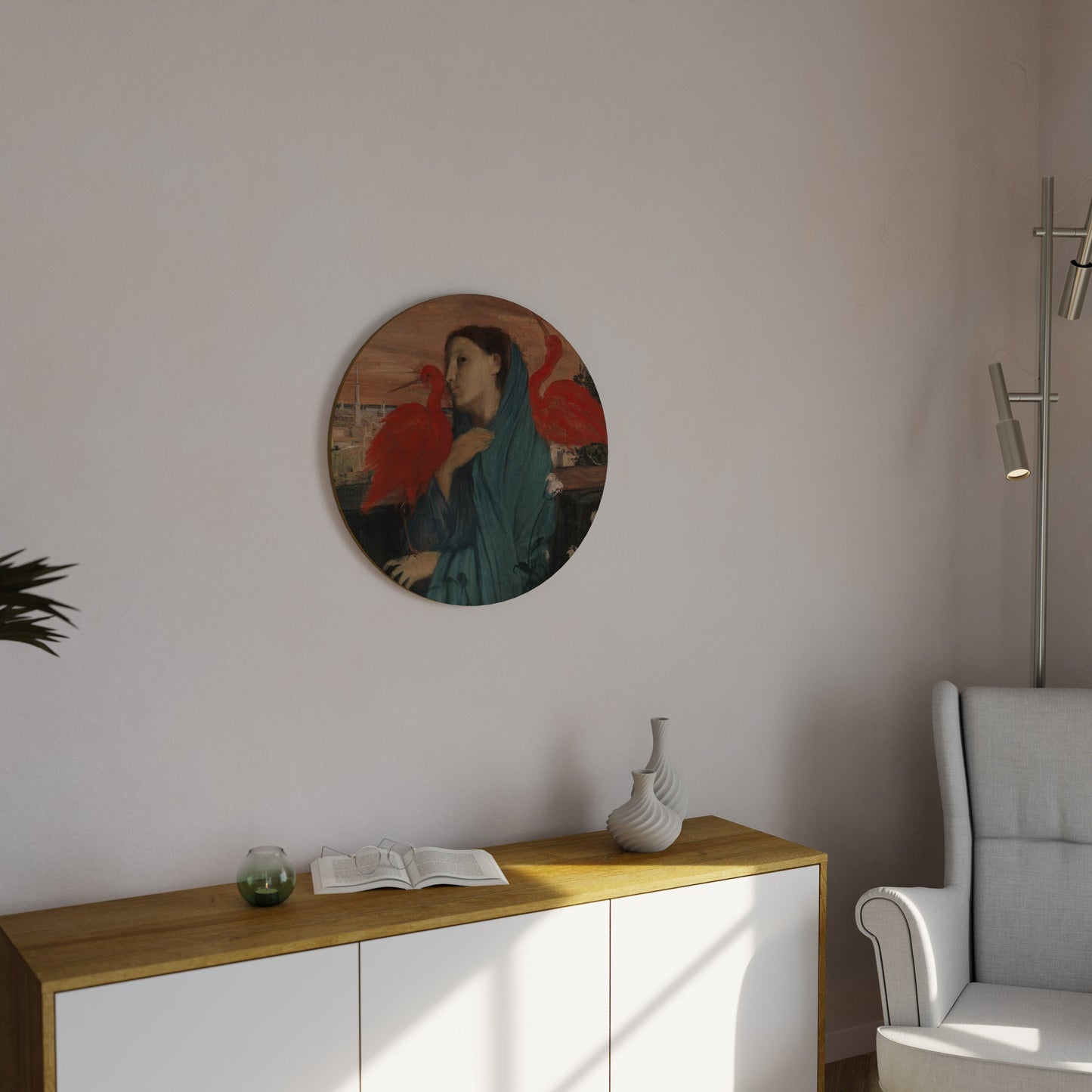 GIOVANE DONNA CON IBIS - Arte murale rotonda