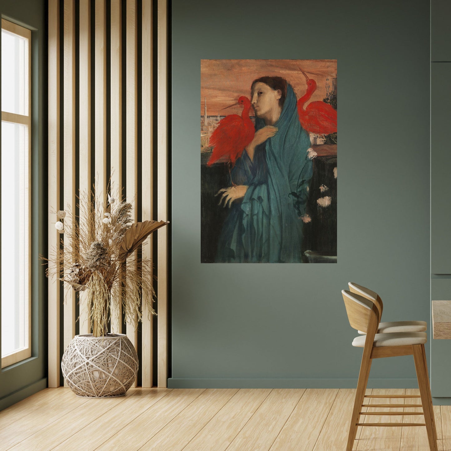 GIOVANE DONNA CON IBIS Poster verticale staccabile e attaccabile