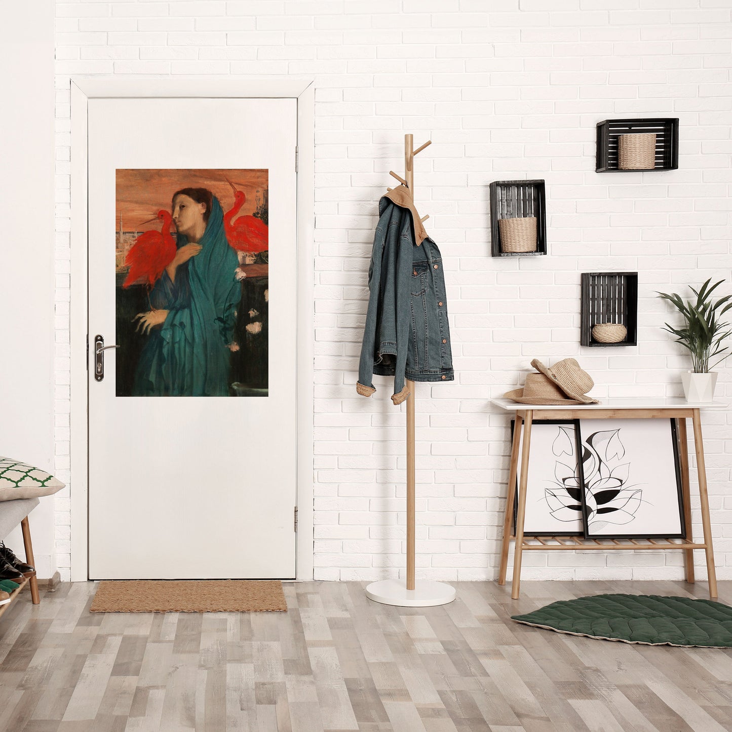 GIOVANE DONNA CON IBIS Poster verticale staccabile e attaccabile