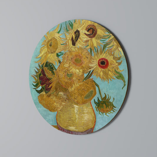 VASO CON DODICI GIRASOLI Arte murale rotonda
