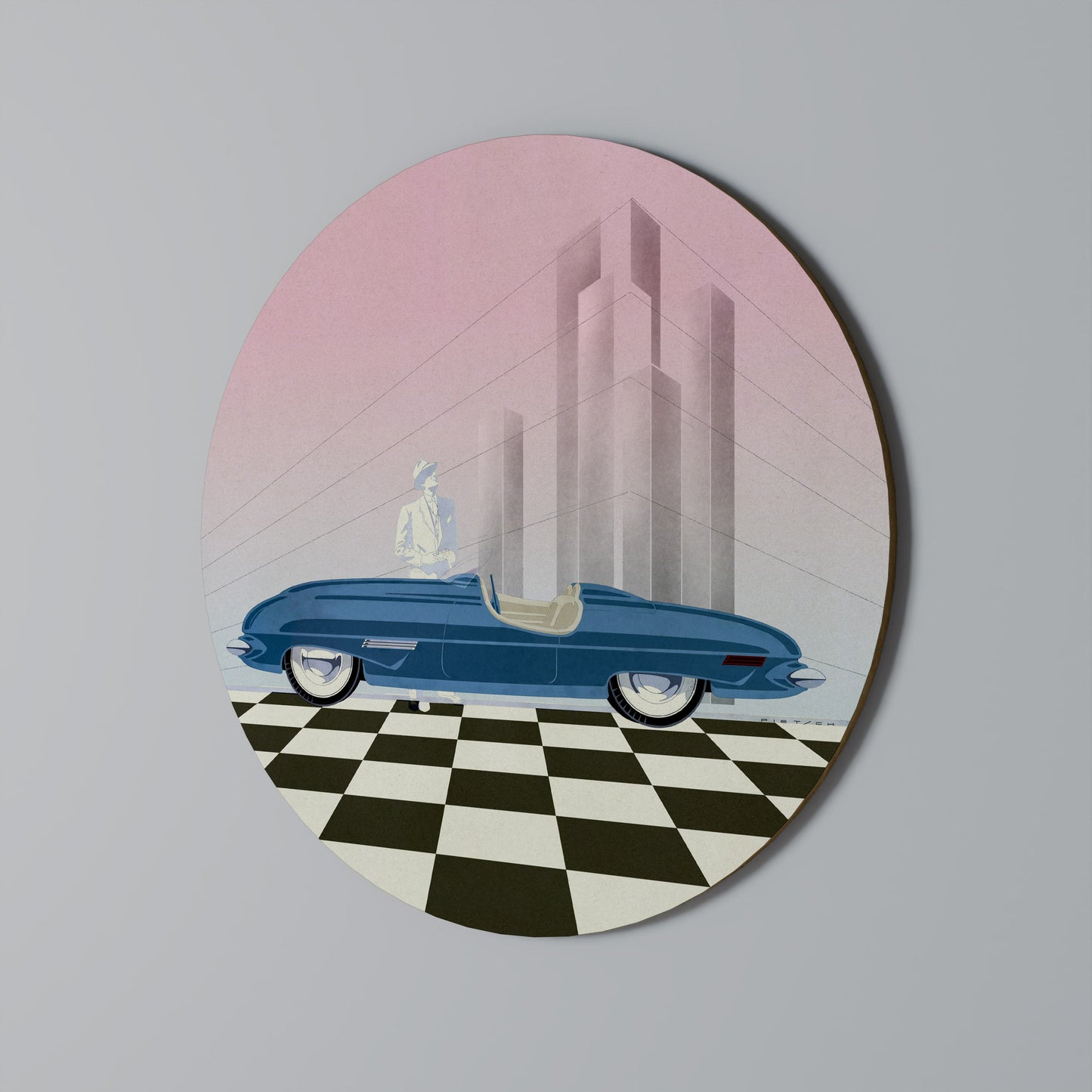 Decorazione murale rotonda BLUE ROADSTER