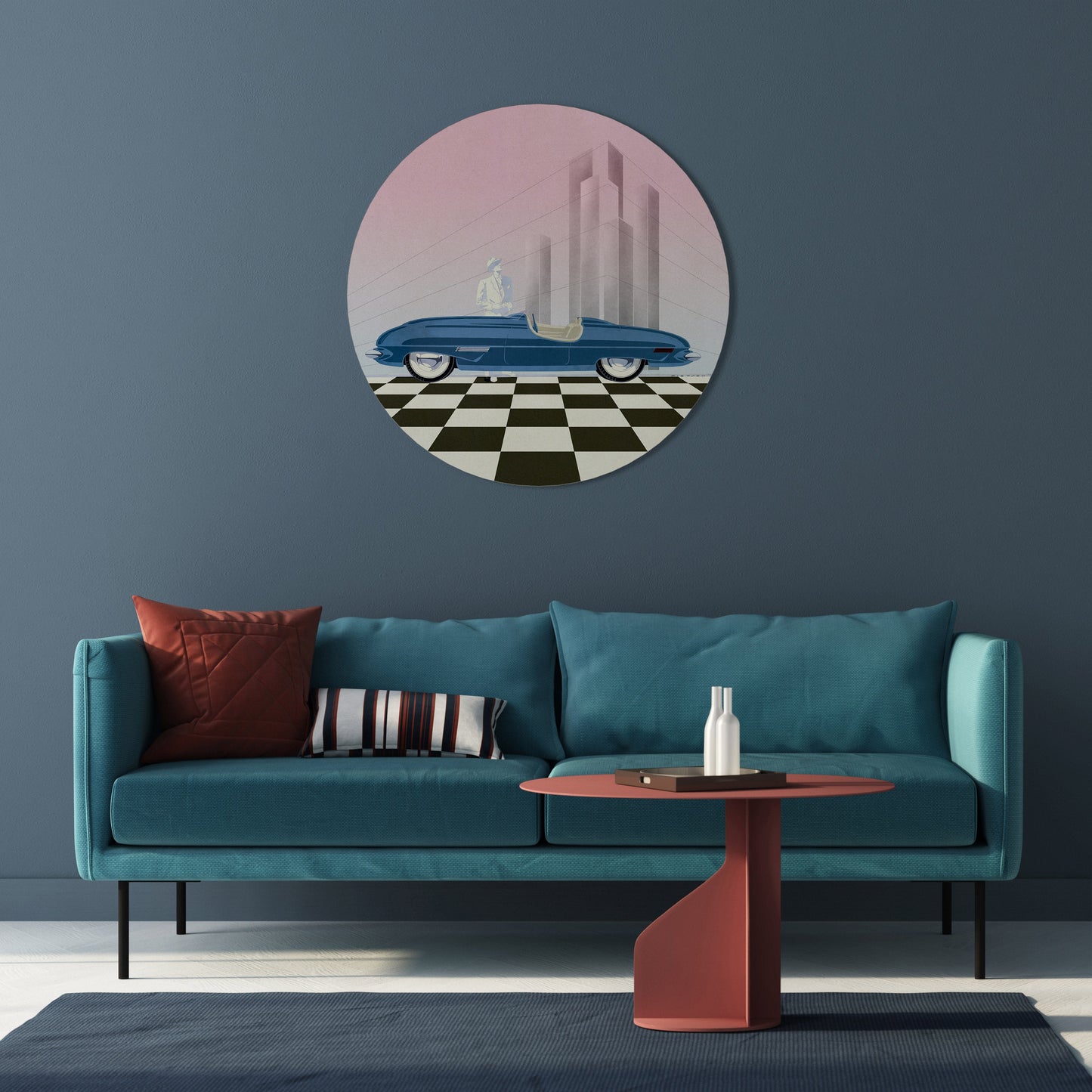 Decorazione murale rotonda BLUE ROADSTER