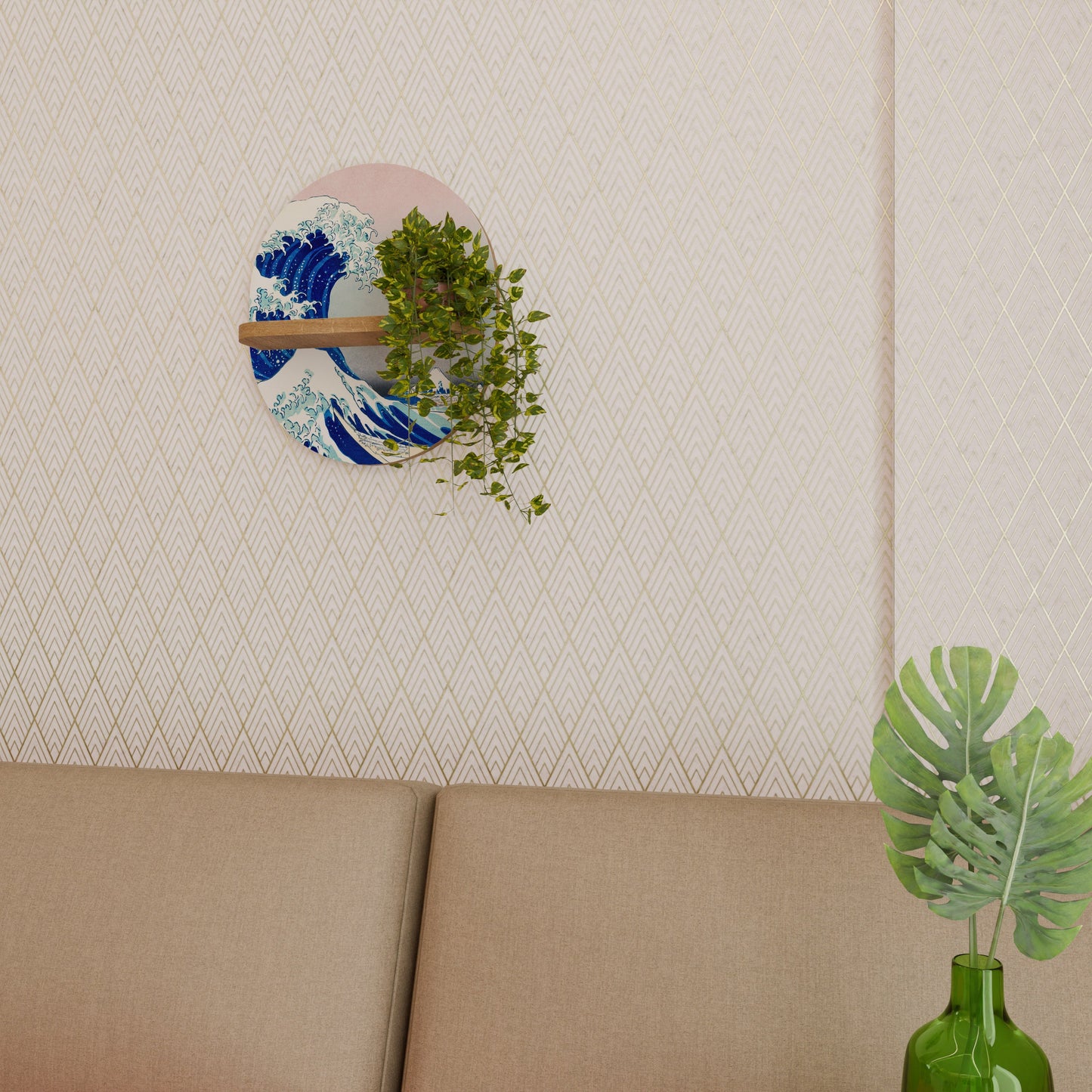 THE GREAT WAVE Mensola ovale per opere d'arte in effetto rovere