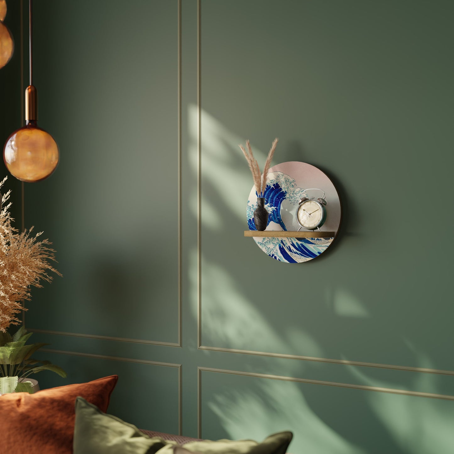 THE GREAT WAVE Mensola rotonda per opere d'arte in effetto rovere