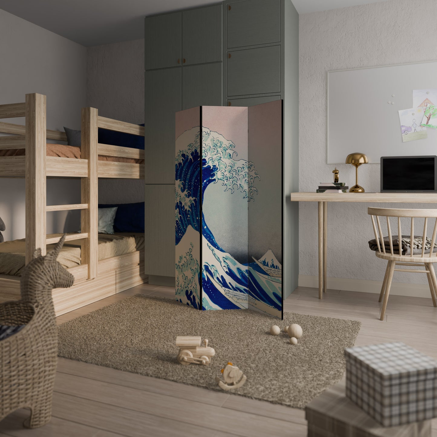 THE GREAT WAVE - Divisorio decorativo per ambienti a 3 pannelli