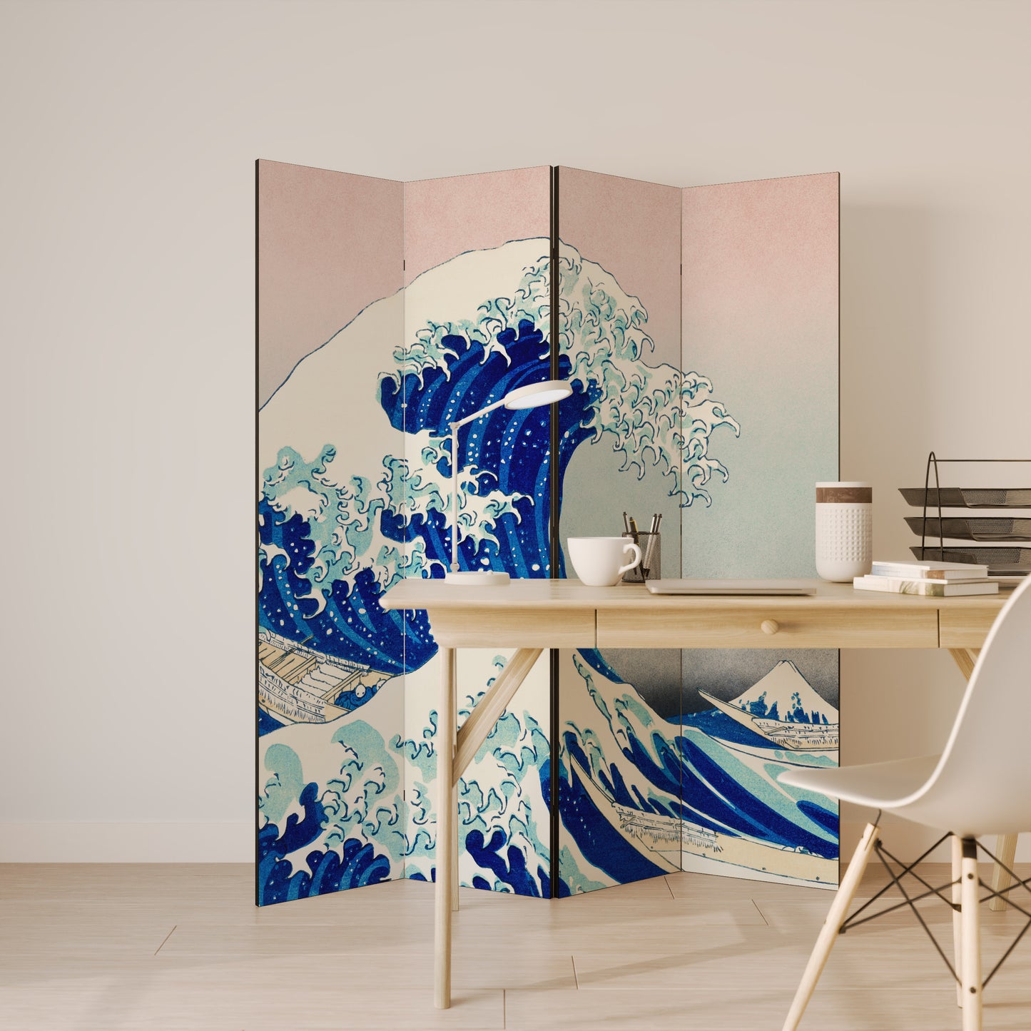 THE GREAT WAVE - Divisorio decorativo per ambienti a 4 pannelli