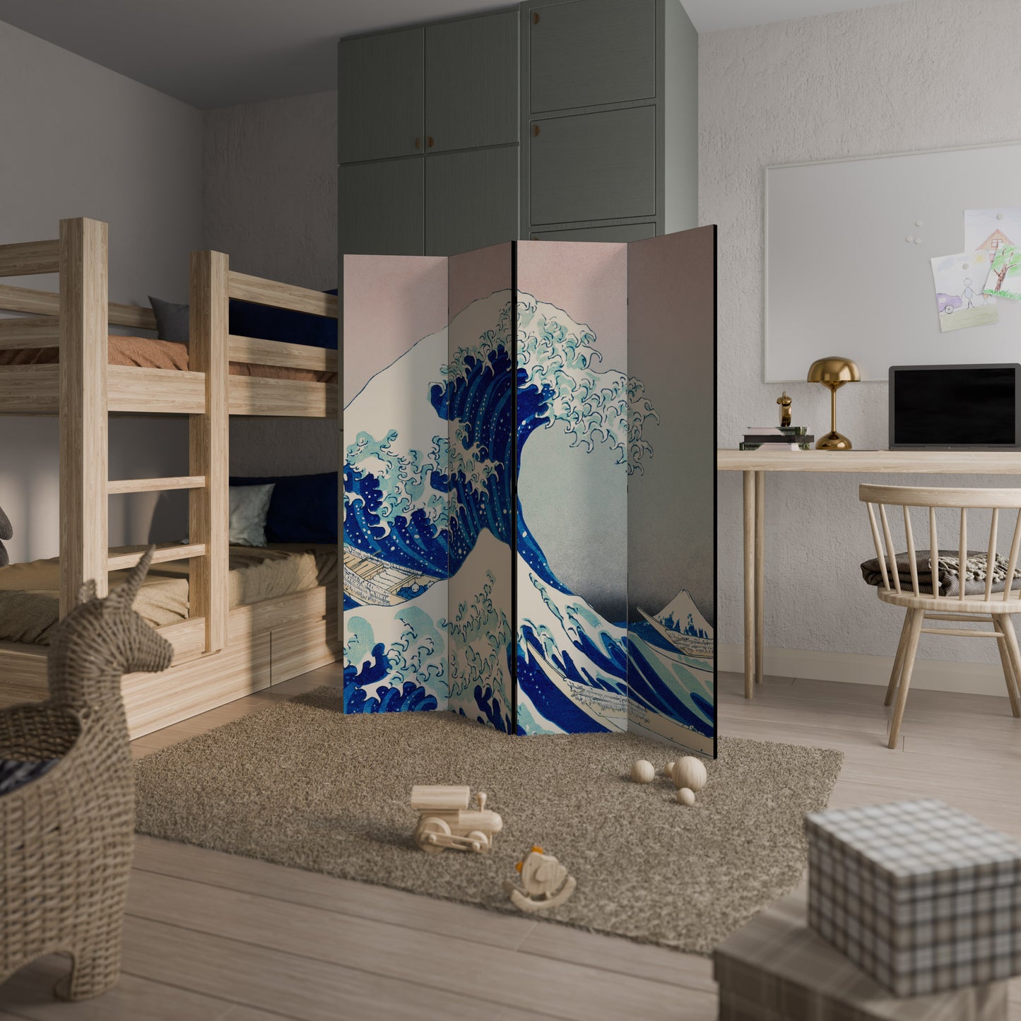 THE GREAT WAVE - Divisorio decorativo per ambienti a 4 pannelli
