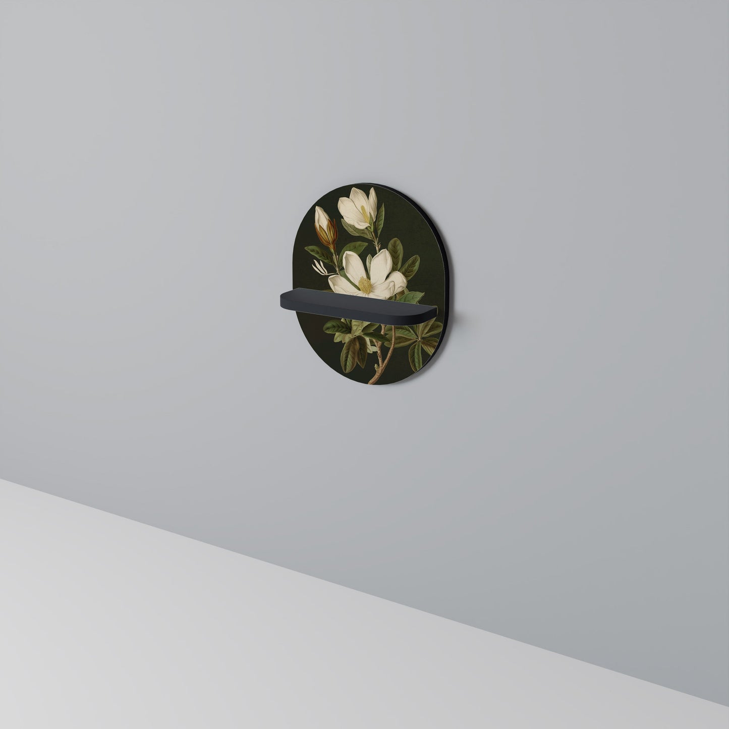 FLORAL NOIR Oval Art Shelf In Black Finish