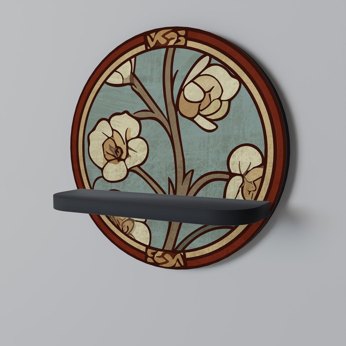 ORNATE PETALS Mensola rotonda per opere d'arte in finitura nera
