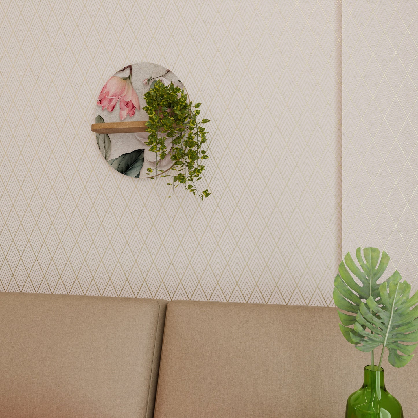 FLORAL GRACE Mensola ovale per opere d'arte in effetto rovere
