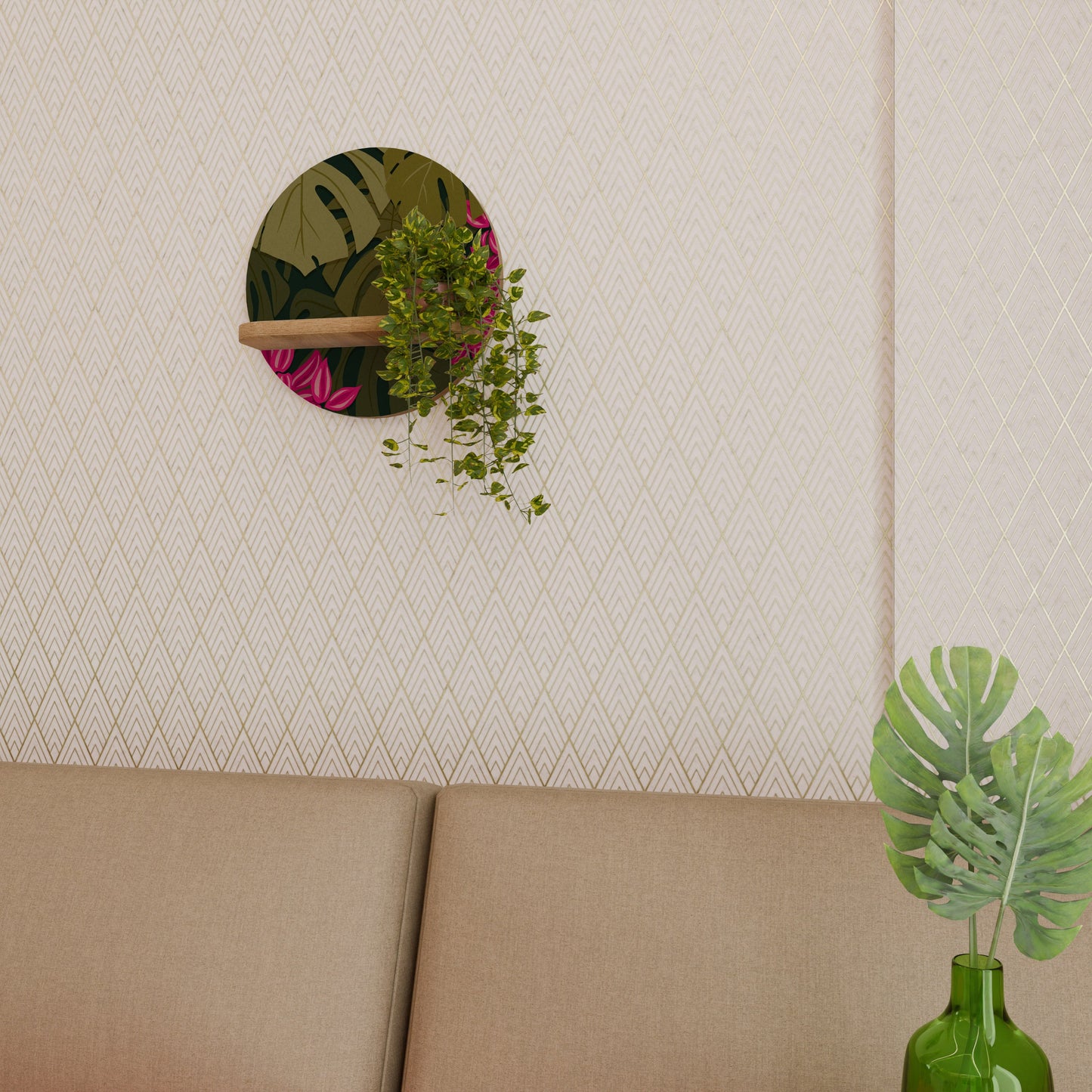 TROPICAL BEAUTY Mensola rotonda per arte in effetto rovere