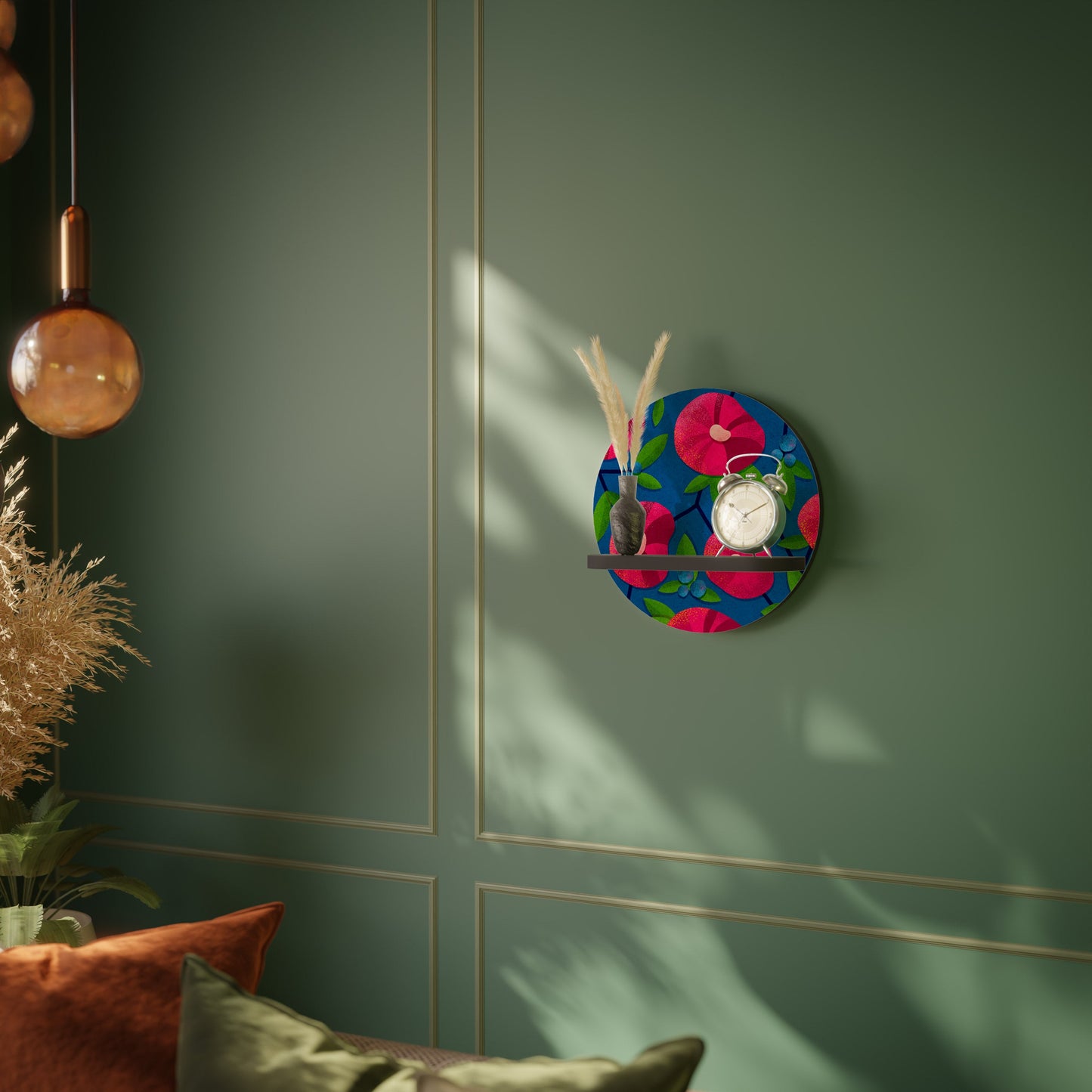 SPRING THOUGHTS Round Art Shelf In Black Finish