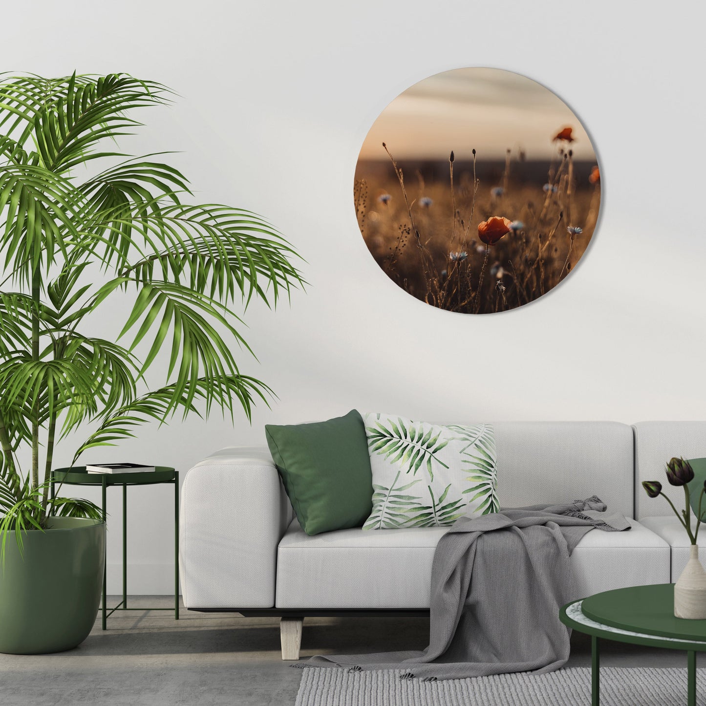 Prati luminosi al tramonto, decorazione murale rotonda